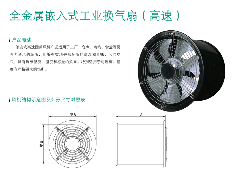 全金属嵌入式工业换气扇